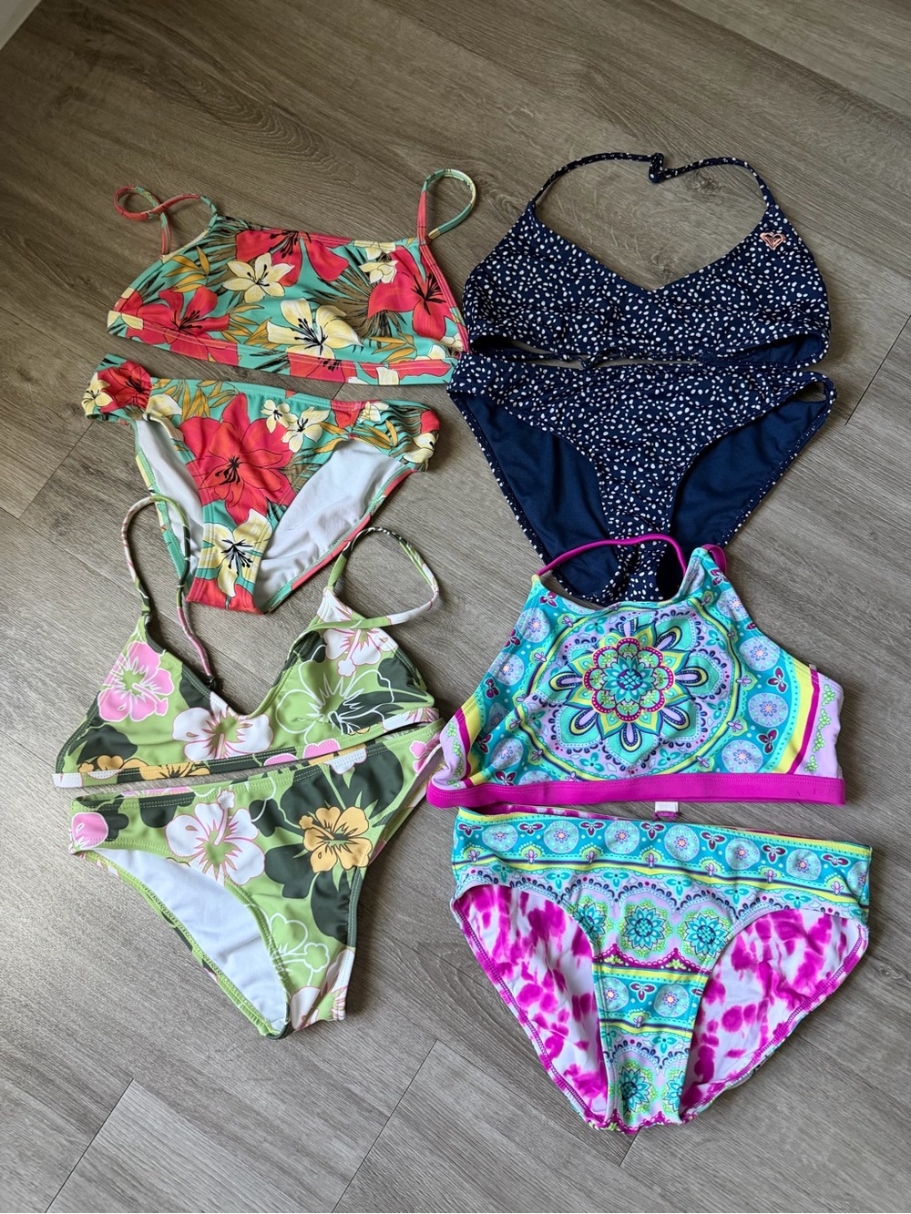 EUC Teens Mixed Floral & Patterned Bikini Sets - Bright Multi-Color. XS/S